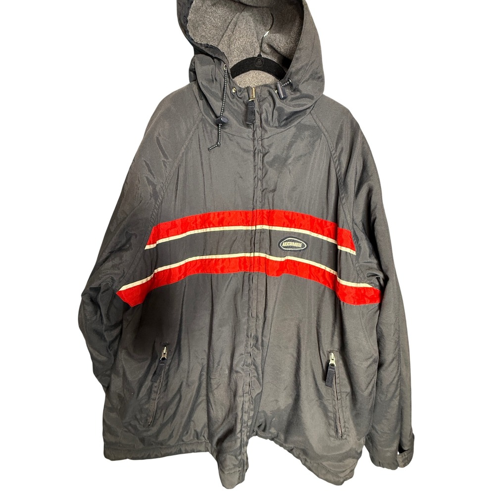 Vintage Abercrombie Performance Hooded Jacket Gray Red Stripe Fleece Lined Large